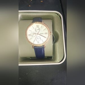 Fossil Women's Navy Blue Band Rose Gold Watch